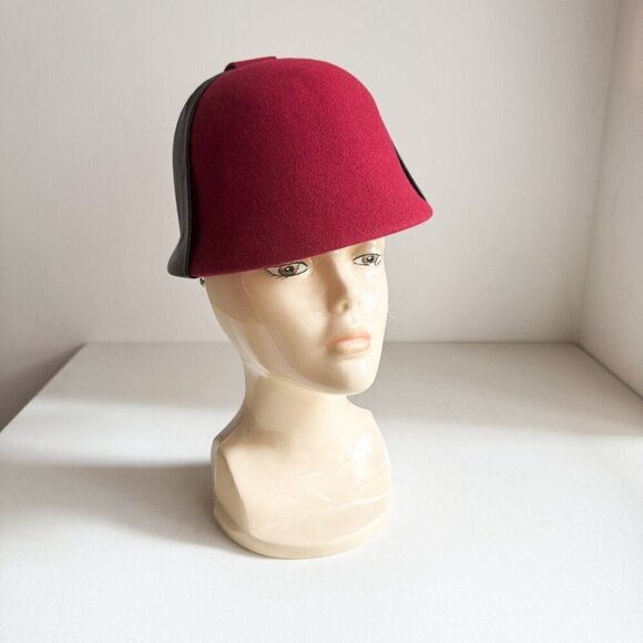 Vintage Red Burgundy Leather Detail Wool Felt Cloche hat main image 9